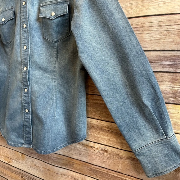 J. Peterman Heavyweight Blue Denim Western Button Down Shirt Size 10 - Picture 3 of 4